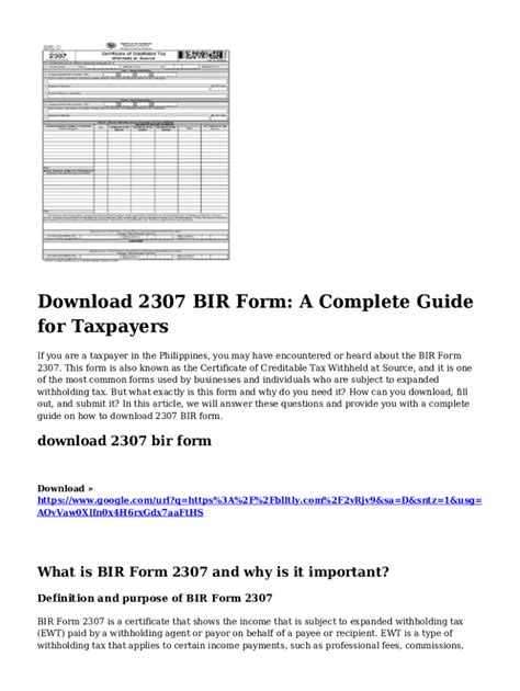 Guide for BIR Form 2307 for Tax Computation in the .